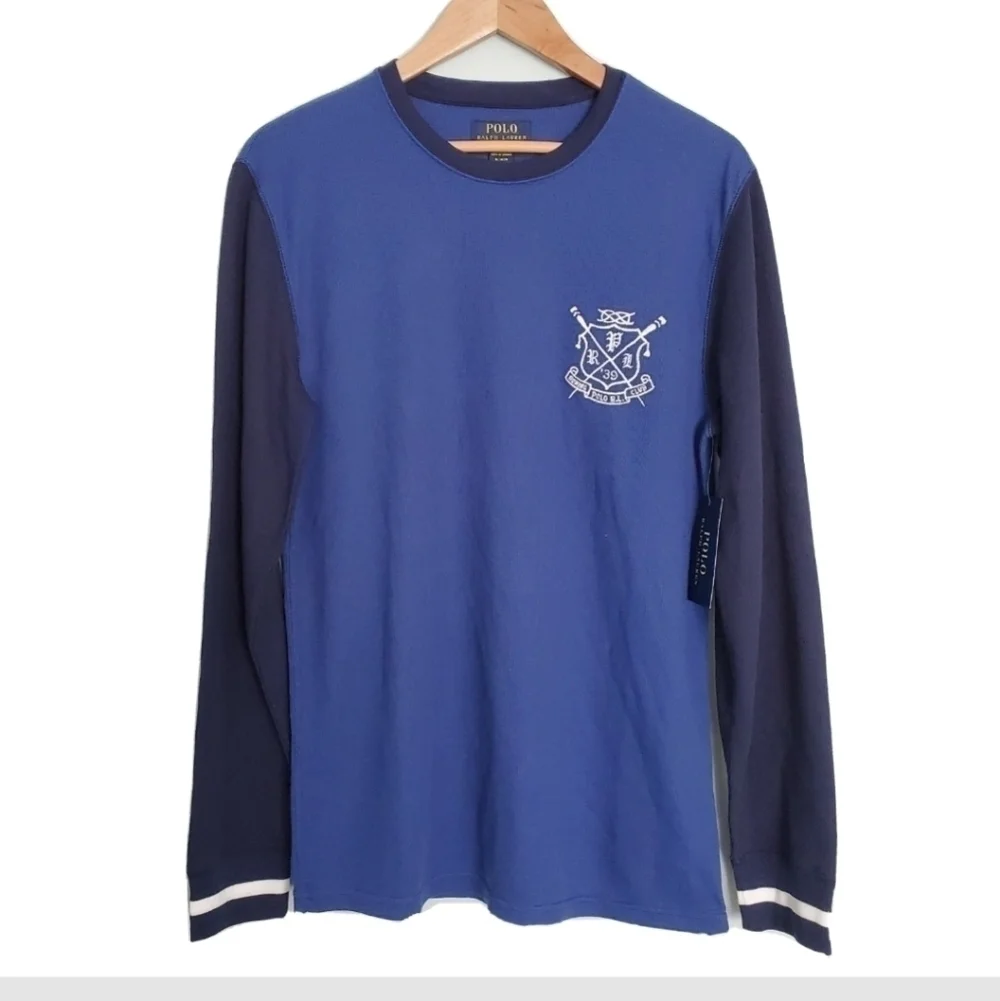 NEW Polo Ralph Lauren Logo Crest Blue Pajama Shirt